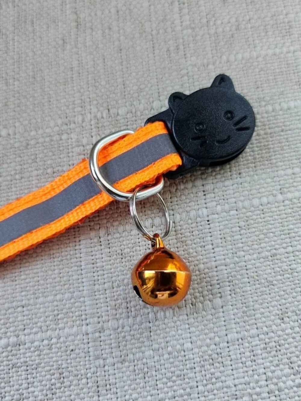 Orange Nylon Collar for Cat Reflective Neck Collar Cat Supply Adjustable W/ Bell